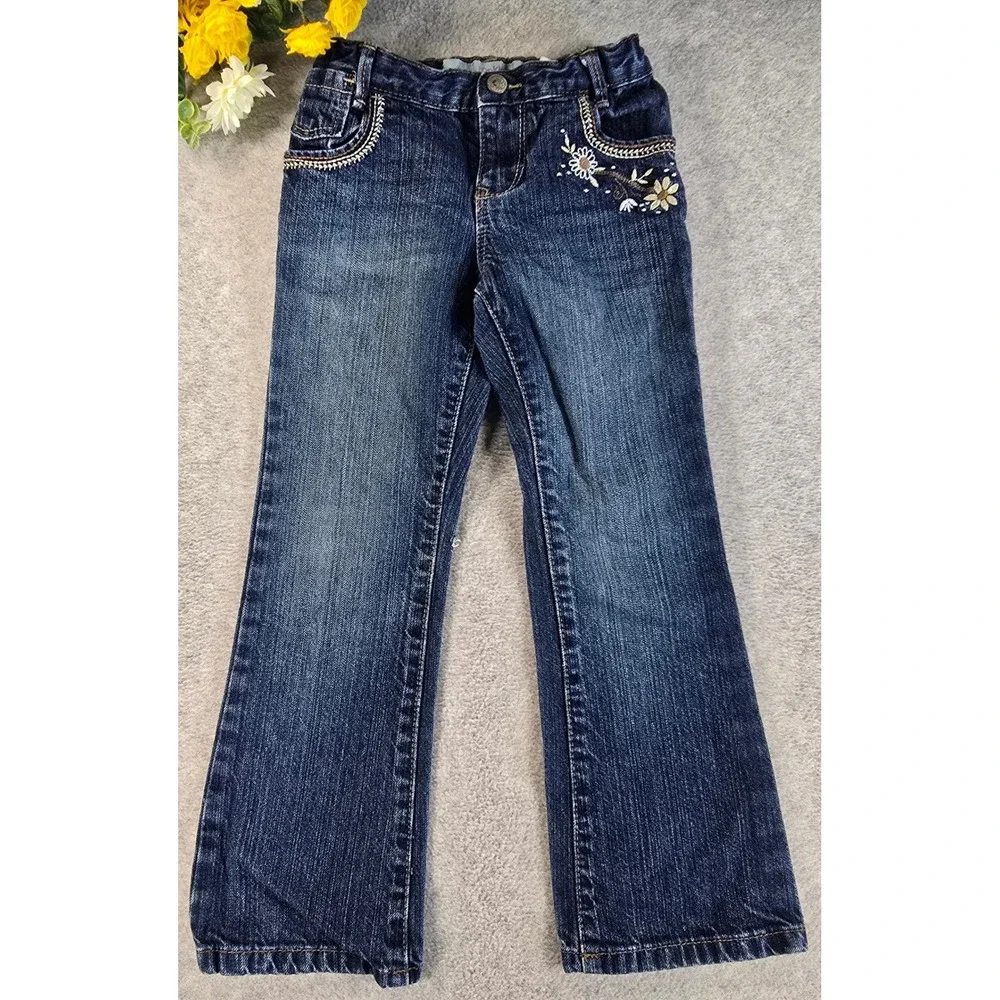 Genuine Kids by OshKosh Girls 5T Dark Wash Floral Embroidered Flare Jeans Target